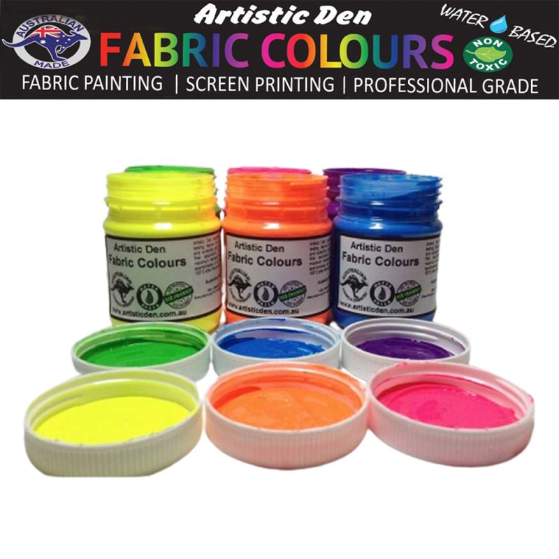 Artistic Den 250ml Neon Fluro Fabric Paint Set of 6 With Blacklight