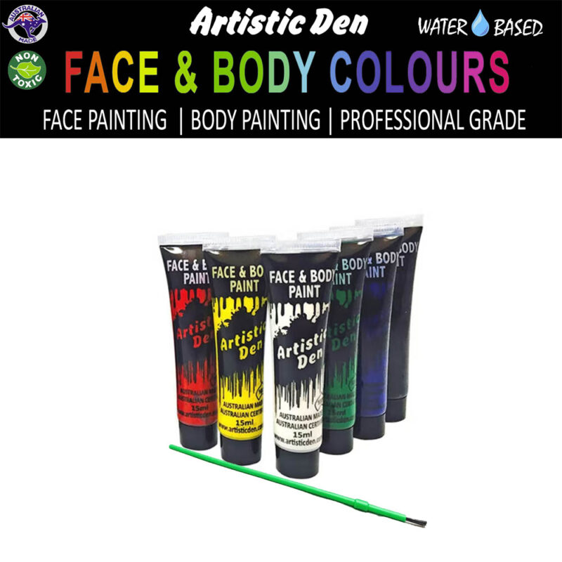 Artistic Den 15ml Face and Body Paint Tubes, Set of 6 Primary Colors