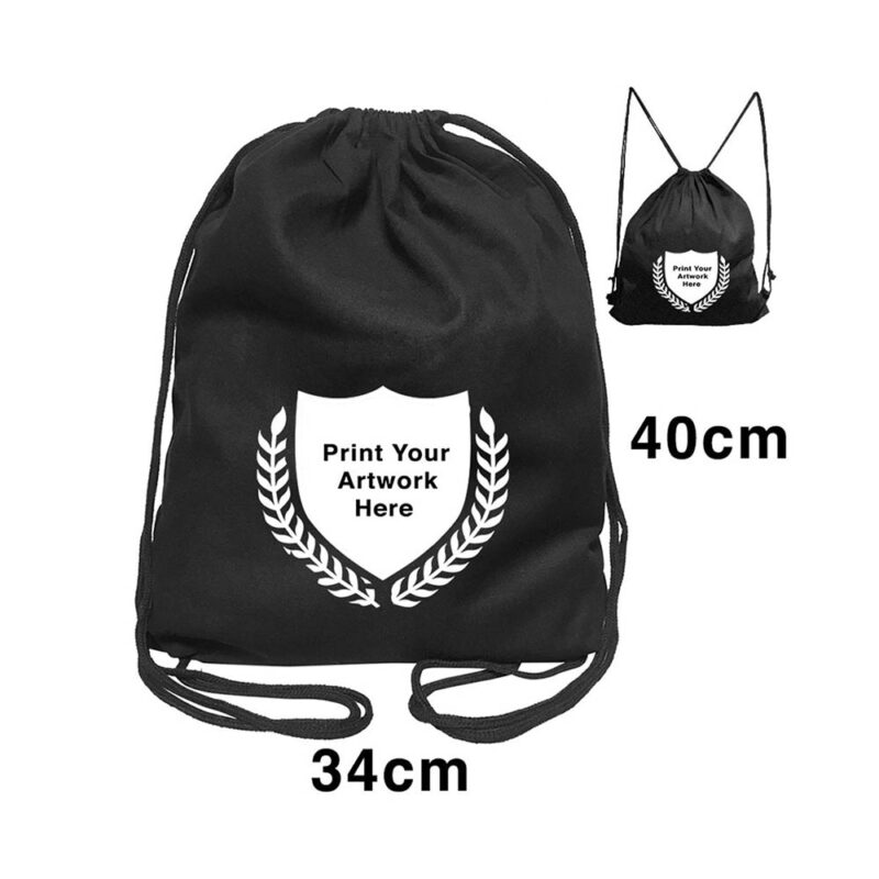 Artistic Den Custom Printing Black Calico Drawstring Backpack Size 1