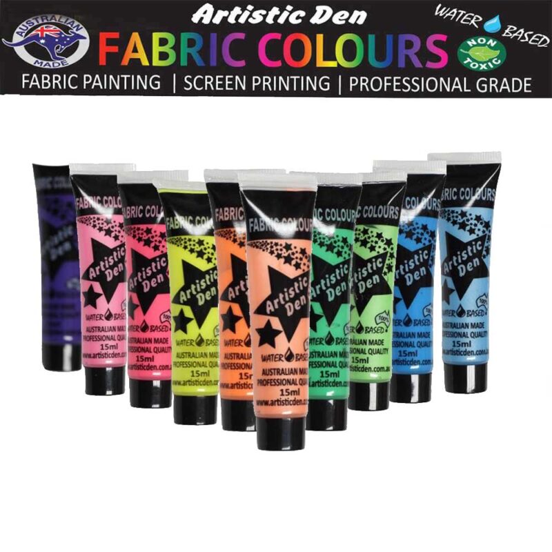 Artistic Den 15ml UV Glow Neon Fabric Paint tubes, Great For Cloth, Splatter Paint or Rave, Set of 10 By Artistic Den