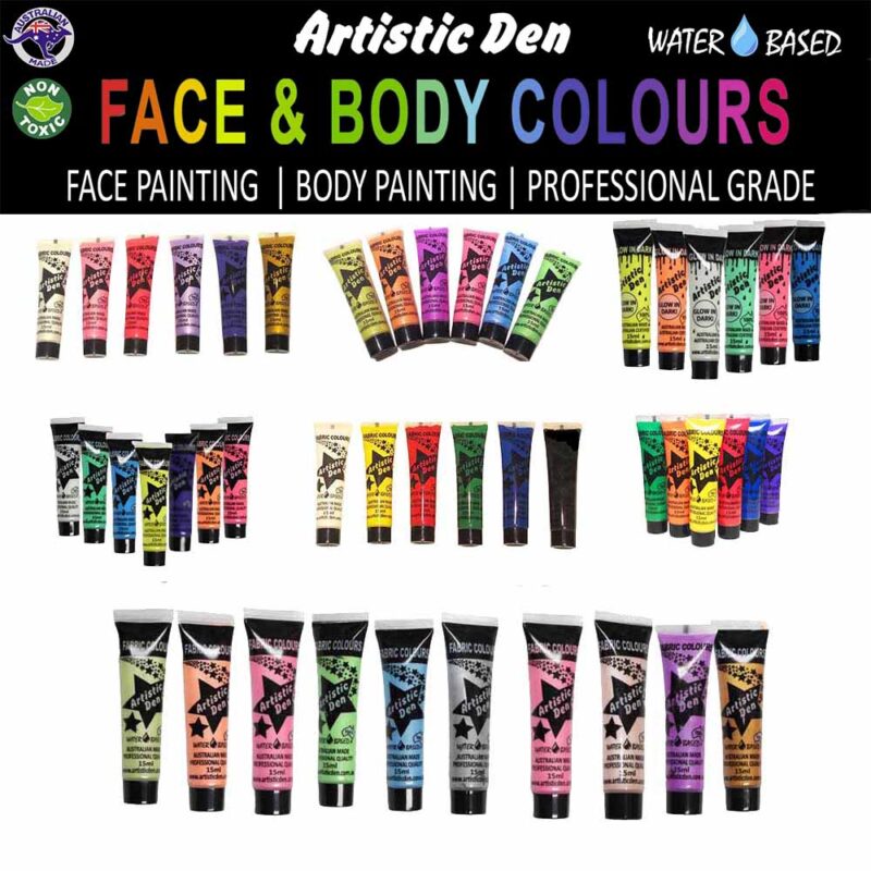 15ml Face Paint & Body Paint Tubes, 36 Colours To Choose From, Artistic Den
