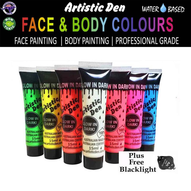 Artistic Den Face And Body 15ml Uv Glow In The Dark Collection x7