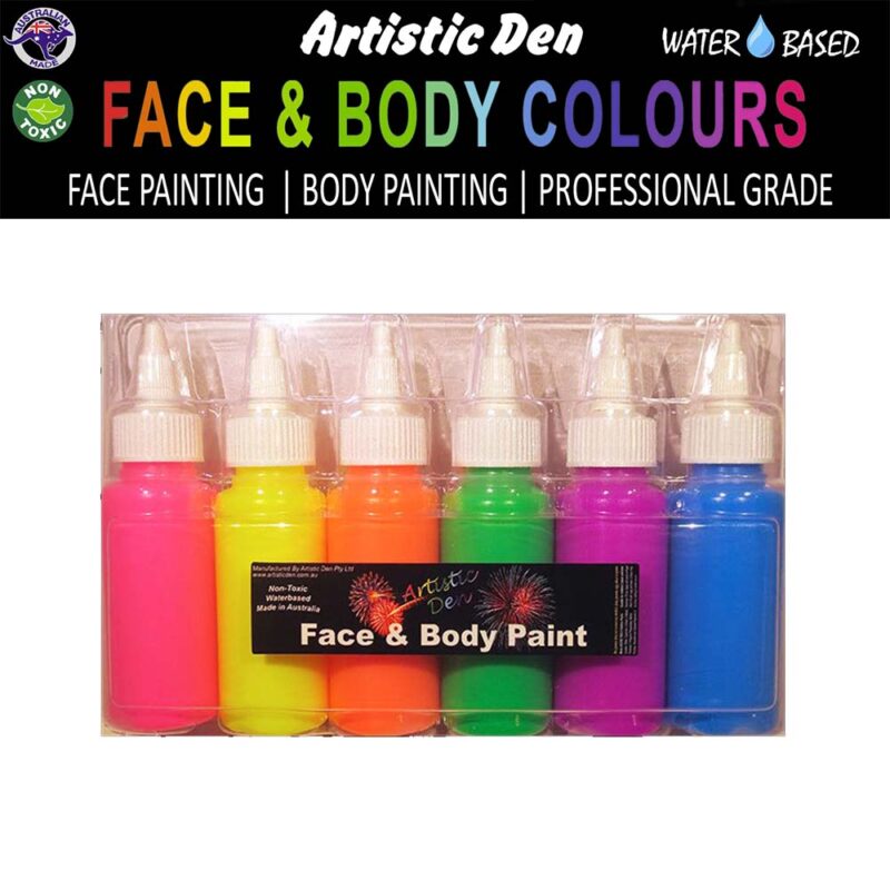 Artistic Den Face And Body 50ml Fluro Airbrush Paint Primary Collection