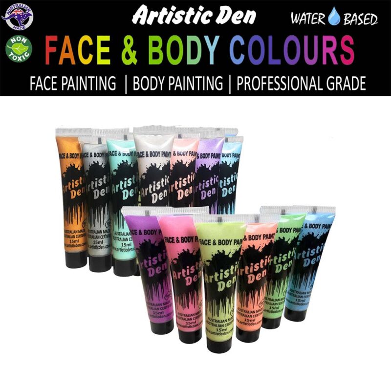 Artistic Den Face And Body Paint 15ml Metallic and Pearl Set Of 13
