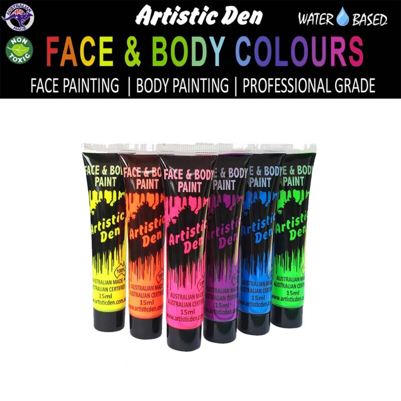 Artistic Den Face And Body Paint 15ml UV Neon Set Of 6