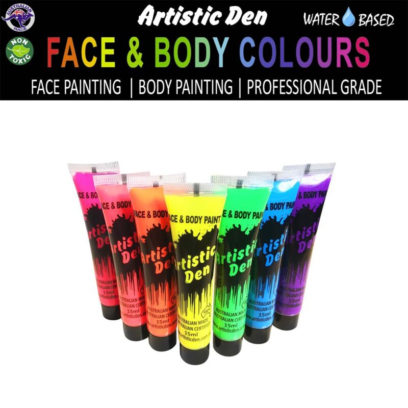 Artistic Den Face And Body Paint 15ml UV Neon Set Of 7