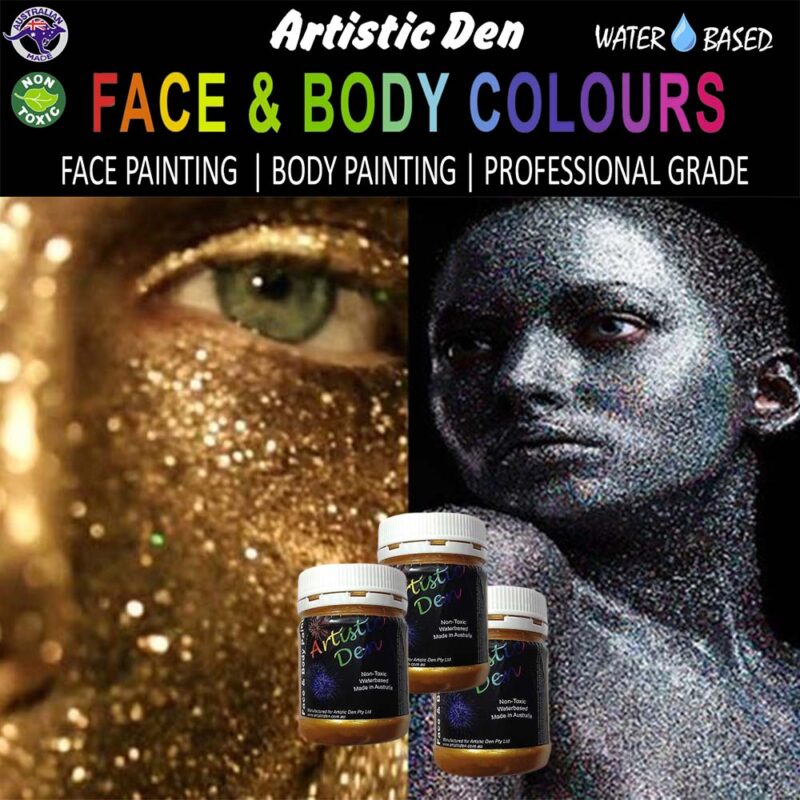 Artistic Den Face And Body Paint 250ml Metallic Gold Silver